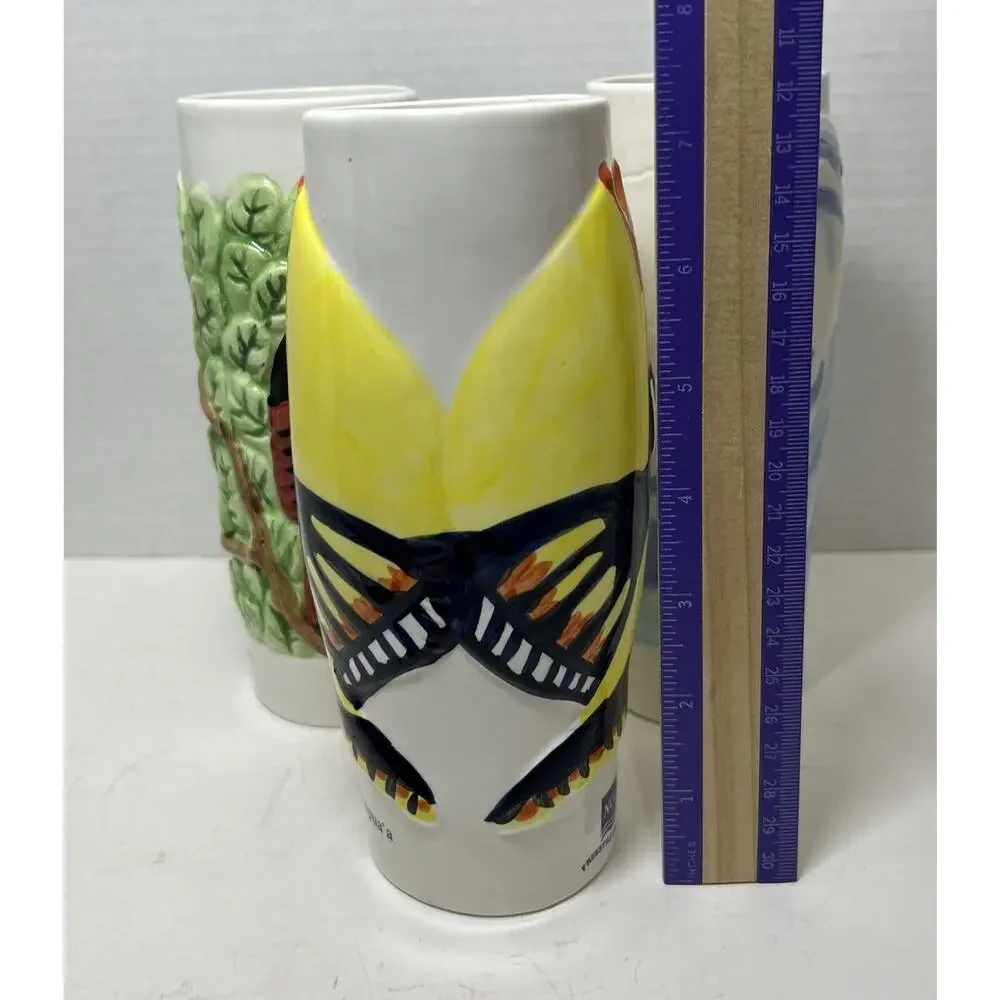 Vtg NCL Norwegian Cruise Line Tiki Mug 3pc Set-Surfer, Red Bird, Fish-Ceramic